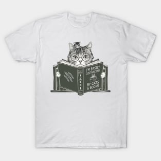 Easily Distracted By Cats And Books Cat And Book Lovers 2024 T-Shirt